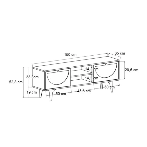 Έπιπλο τηλεόρασης Aureta  χρώμα λευκό - sapphire oak 150x35x52,8 εκ.