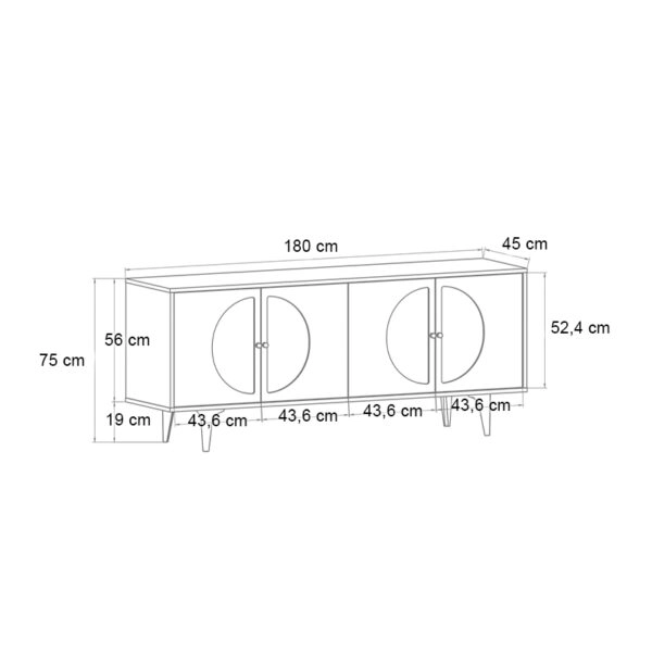 Μπουφές Aureta  χρώμα λευκό - sapphire oak 180x45x75εκ.