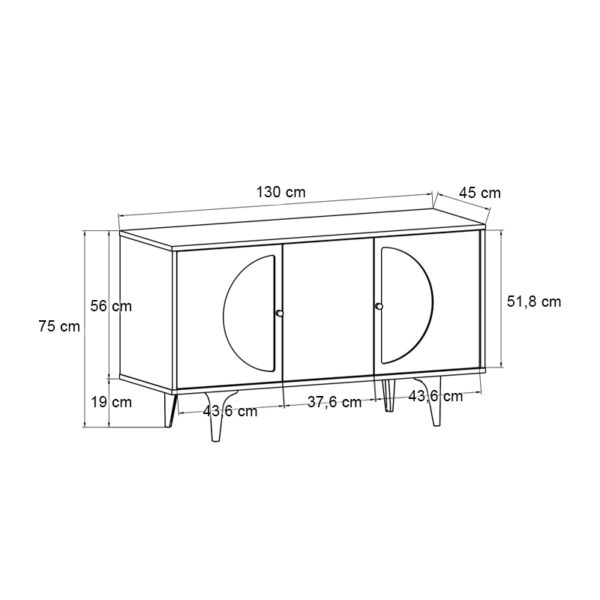 Μπουφές Aureta  χρώμα λευκό - sapphire oak 130x45x75εκ.