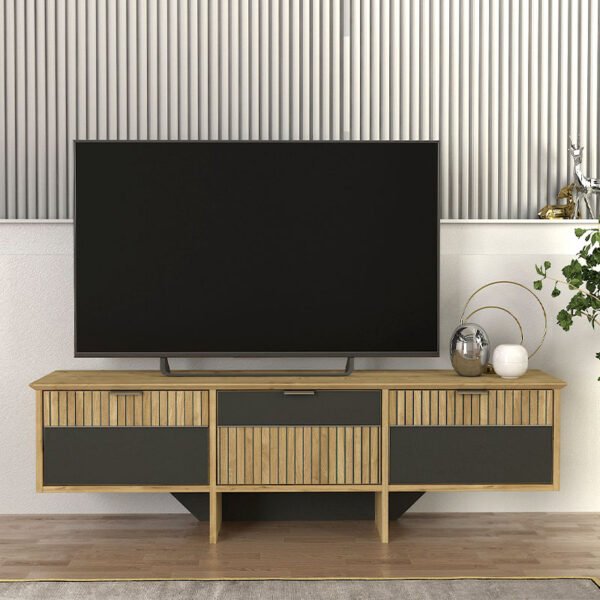 Έπιπλο τηλεόρασης Venita  χρώμα sapphire oak - ανθρακί 150x35x45,3εκ.