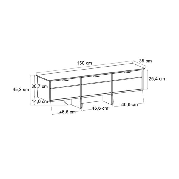 Έπιπλο τηλεόρασης Venita  χρώμα sapphire oak - ανθρακί 150x35x45,3εκ.