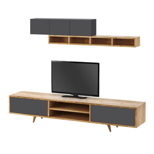 Σύνθεση τηλεόρασης Serine  χρώμα sapphire oak - ανθρακί 170x37x45εκ.