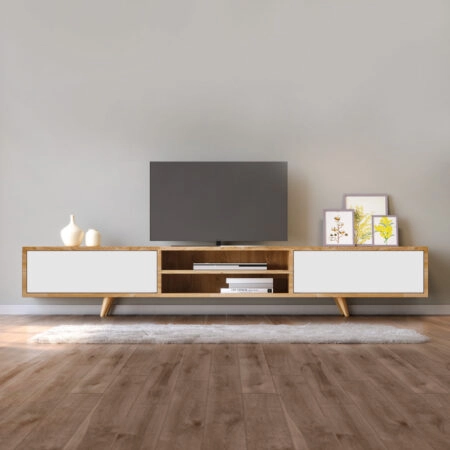 Έπιπλο τηλεόρασης Serine  χρώμα sapphire oak - λευκό 170x37x45εκ.