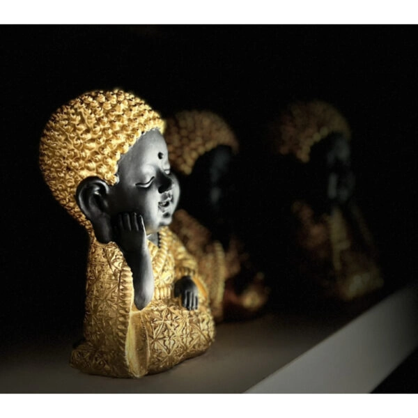 BABY BUDDHA 2 DECO ΒΟΥΔΑΣ POLYRESIN ΧΡΥΣΟ ΜΑΥΡΟ 11,7x10,2xH16,7cm