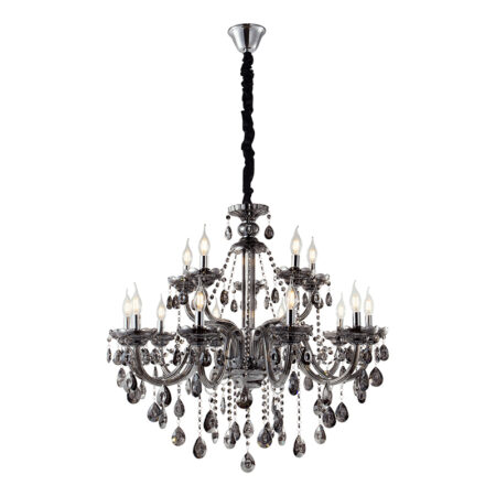 Chandelier Kiky Πολυέλαιος 15φωτος Ανθρακί Κρύσταλλο (90x90x90)cm