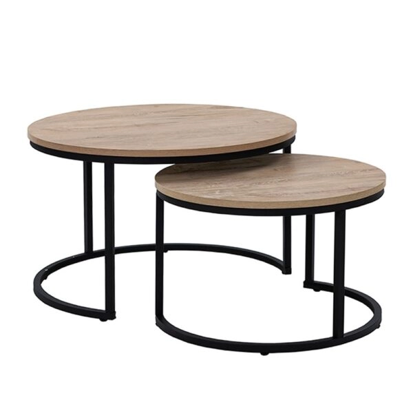 MINO COFFEE TABLE SET 2ΤΕΜ SONOMA DECAPE ΜΑΥΡΟ 74x74xH47cm