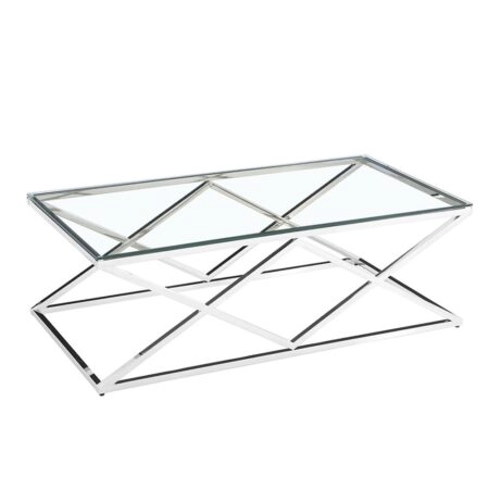 CONOR COFFEE TABLE ΑΣΗΜΙ ΔΙΑΦΑΝΟ 120x60xH45cm