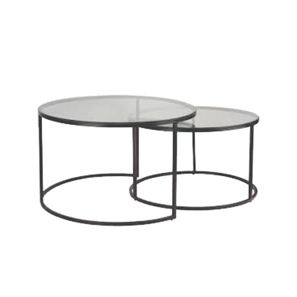 SOLAR COFFEE TABLE SET 2ΤΕΜ ΔΙΑΦΑΝΟ ΜΑΥΡΟ 75x75xH45cm