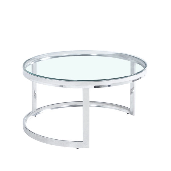 LOUXOR COFFEE TABLE ΑΣΗΜΙ ΔΙΑΦΑΝΟ 80x80xH43cm