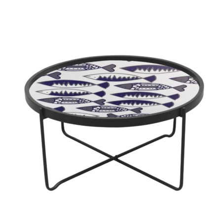 FISHY COFFEE TABLE ΠΟΛΥΧΡΩΜΟ ΜΕ PATTERN ΛΕΥΚΟ 75x75xH37,5cm