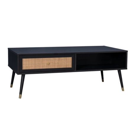 VIENNA COFFEE TABLE ΜΑΥΡΟ ΜΕ RATTAN ΧΡΥΣΟ 120x59xH45cm