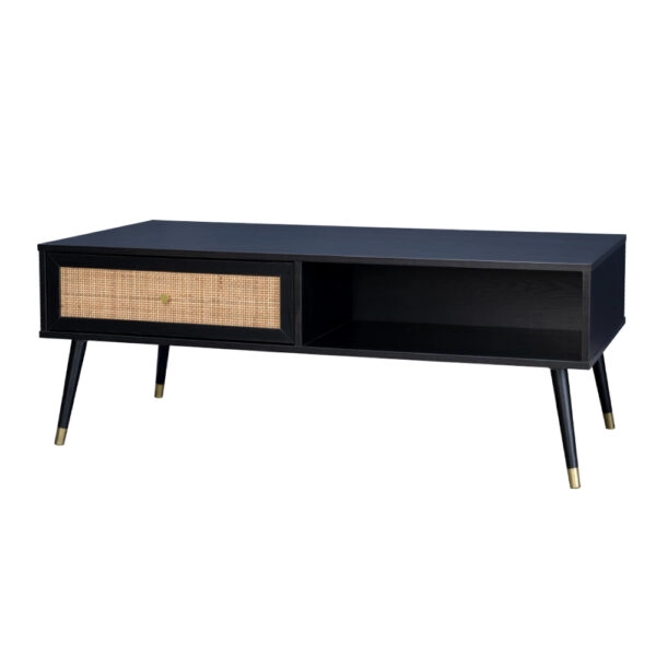 VIENNA COFFEE TABLE ΜΑΥΡΟ ΜΕ RATTAN ΧΡΥΣΟ 120x59xH45cm