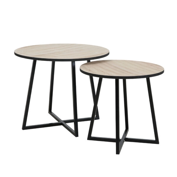 CRUZ SIDE TABLE SET 2ΤΕΜ ΦΥΣΙΚΟ ΜΑΥΡΟ 50x50xH40cm