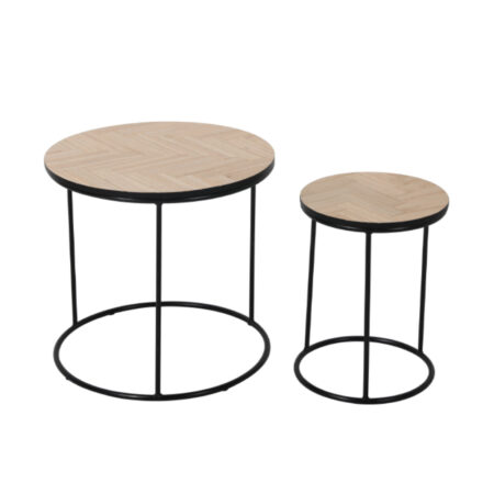 PARKE COFFEE TABLE SET 2ΤΕΜ ΜΑΥΡΟ ΦΥΣΙΚΟ 48x48xH45cm