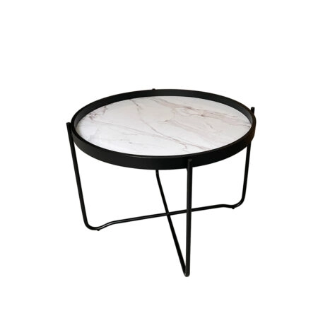 ALABASTER COFFEE TABLE ΛΕΥΚΟ ΜΕ PATTERN ΜΑΥΡΟ 63x63xH42cm