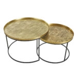 TOTALE COFFEE TABLE SET 2ΤΕΜ BRASS ANTIQUE ΜΑΥΡΟ 76x76xH43,5cm