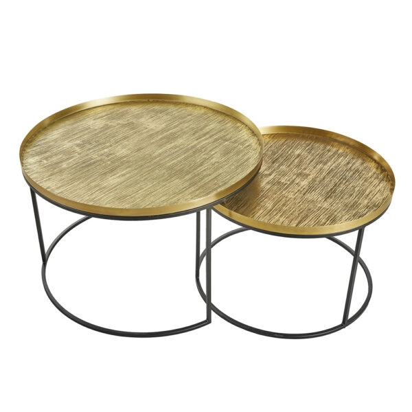 TOTALE COFFEE TABLE SET 2ΤΕΜ BRASS ANTIQUE ΜΑΥΡΟ 76x76xH43,5cm