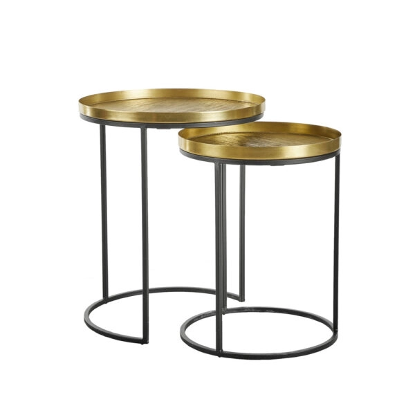 TOTALE SIDE TABLE SET 2ΤΕΜ BRASS ANTIQUE ΜΑΥΡΟ 49x49xH56cm