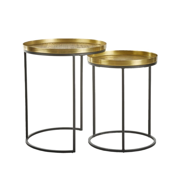 TOTALE SIDE TABLE SET 2ΤΕΜ BRASS ANTIQUE ΜΑΥΡΟ 49x49xH56cm