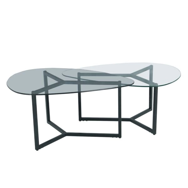 ROCKS COFFEE TABLE SET 2ΤΕΜ ΔΙΑΦΑΝΟ FUME ΜΑΥΡΟ 82x59xH40cm