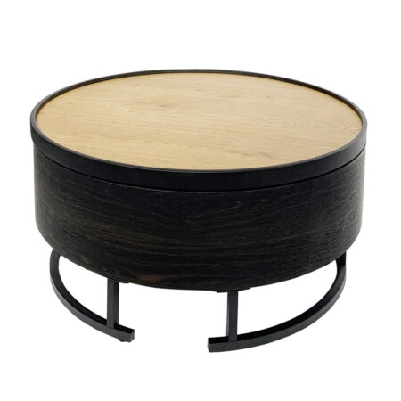 BARREL COFFEE TABLE ΜΕ ΑΠΟΘ/ΚΟ ΧΩΡΟ ΜΑΥΡΟ ΦΥΣΙΚΟ ΜΑΥΡΟ 80x80xH39,5cm