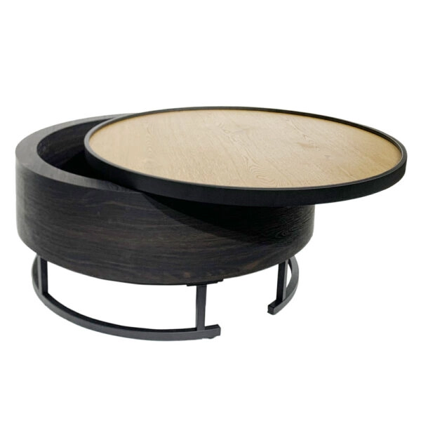 BARREL COFFEE TABLE ΜΕ ΑΠΟΘ/ΚΟ ΧΩΡΟ ΜΑΥΡΟ ΦΥΣΙΚΟ ΜΑΥΡΟ 80x80xH39,5cm