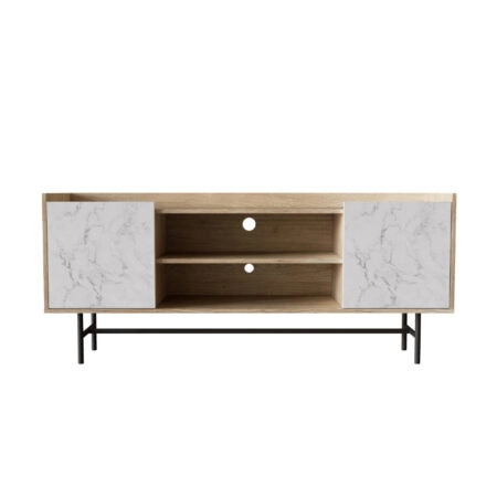 STOCKHOLM TV STAND SONOMA DECAPE ΛΕΥΚΟ ΜΕ ΟΨΗ ΜΑΡΜΑΡΟΥ 140x39,5xH60cm