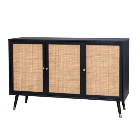 VIENNA ΜΠΟΥΦΕΣ ΜΑΥΡΟ ΜΕ RATTAN 120x39xH75,5cm