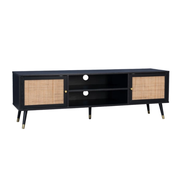 VIENNA TV STAND ΜΑΥΡΟ ΜΕ RATTAN 150x39xH49cm