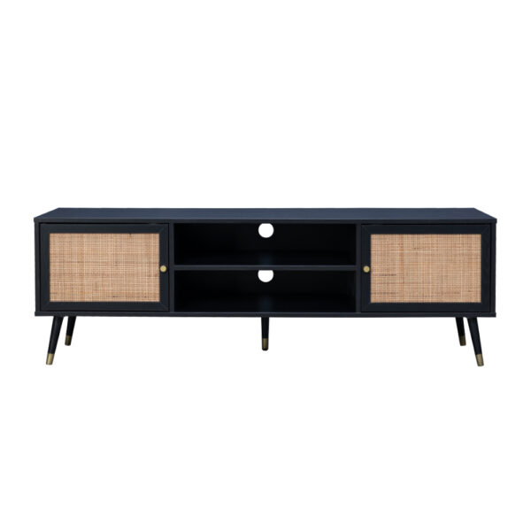 VIENNA TV STAND ΜΑΥΡΟ ΜΕ RATTAN 150x39xH49cm