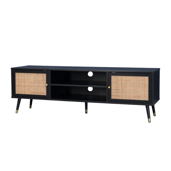 VIENNA TV STAND ΜΑΥΡΟ ΜΕ RATTAN 150x39xH49cm