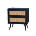 VIENNA ΚΟΜΟΔΙΝΟ ΜΑΥΡΟ ΜΕ RATTAN 50x39xH54,8cm