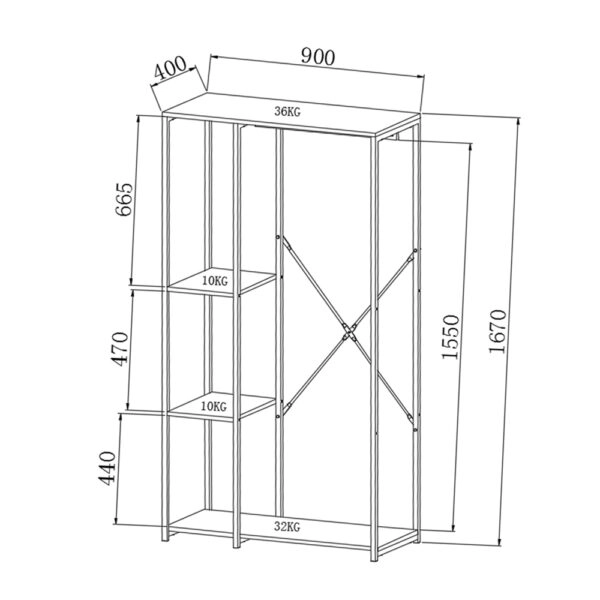 MODE ΝΤΟΥΛΑΠΑ SONOMA ΜΑΥΡΟ 90x40xH167cm