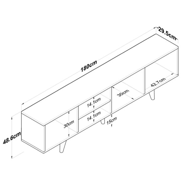 Έπιπλο τηλεόρασης Sercio  ανθρακί-καρυδί μελαμίνη-πόδι φυσικό χρώμα ξύλο 180x29.7x48.6εκ