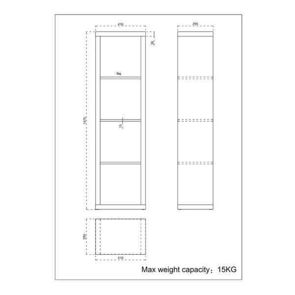 KIVOS 41,6 ΒΙΒΛΙΟΘΗΚΗ ΜΑΥΡΟ 41,6x29,5xH147,5cm