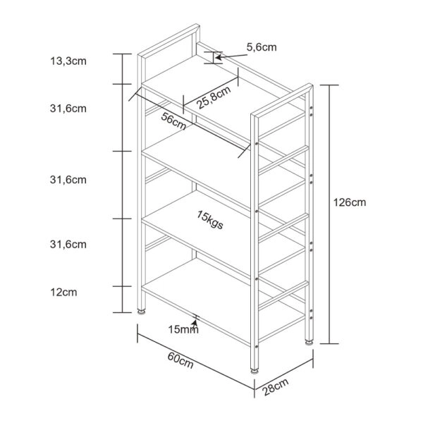 STRETTO ΒΙΒΛΙΟΘΗΚΗ 4ΡΑΦΙΑ SONOMA ΜΑΥΡΟ 60x27,6xH126cm