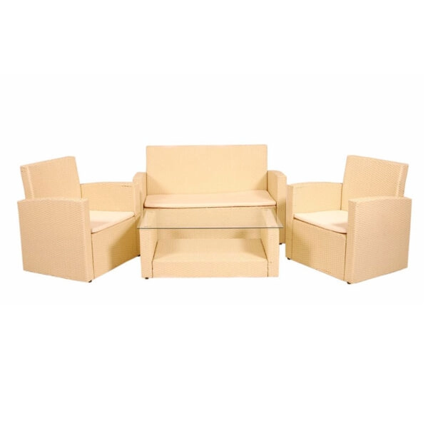 Σαλόνι κήπου rattan ivory cream με τραπεζάκι με γυαλί, διθέσιο καναπέ και  πολυθρόνες Σετ/4 - διθέσιο καναπέ και τραπέζι Σετ/4