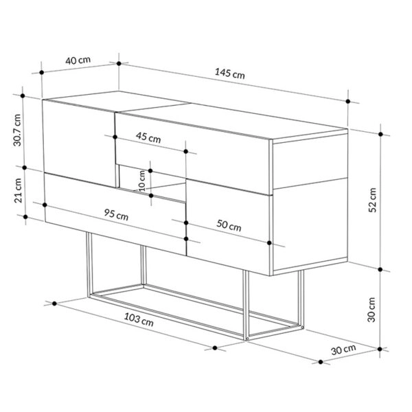 Eros Mocha Μπουφές MDF/Μέταλλο Γκρι/Λευκό (145x40x82)cm