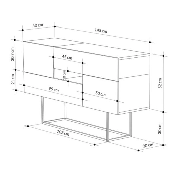 Eros Anthracite Μπουφές MDF/Μέταλλο Γκρι/Λευκό (145x40x82)cm