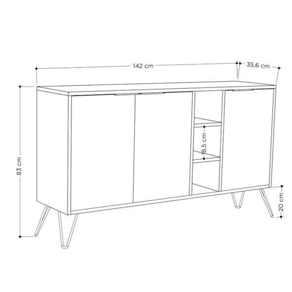 Clara Μπουφές MDF/Μέταλλο Γκρι/Καφέ (145x40x82)cm