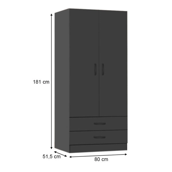 Ντουλάπα ρούχων Regina  δίφυλλη χρώμα ανθρακί 80x51,5x181εκ.