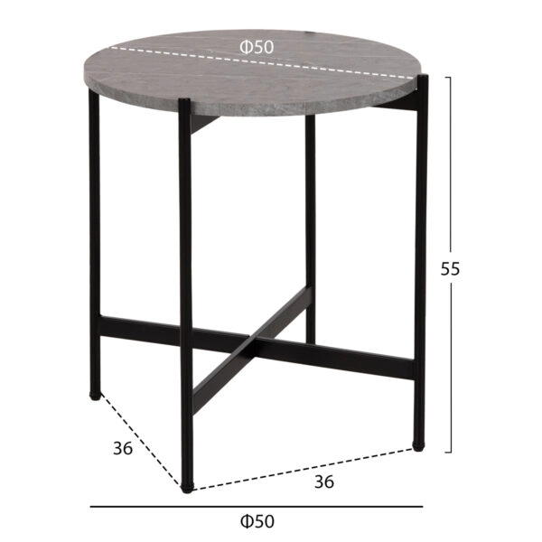 ΒΟΗΘΗΤΙΚΟ ΤΡΑΠΕΖΙ HM9589.02 MDF ΓΚΡΙ ΜΑΡΜΑΡΟ-ΜΑΥΡΗ ΜΕΤΑΛΛΙΚΗ ΒΑΣΗ Φ50x55Υεκ.