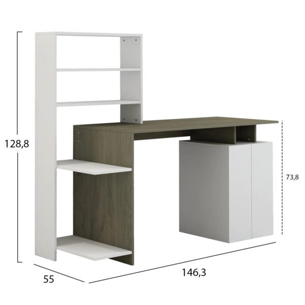 ΓΡΑΦΕΙΟ ΜΕ ΒΙΒΛΙΟΘΗΚΗ ROCHELL ΜΕΛΑΜΙΝΗ OLIVE GREY ΛΕΥΚΟ 146,3x55x128,8Υεκ.HM8886.11