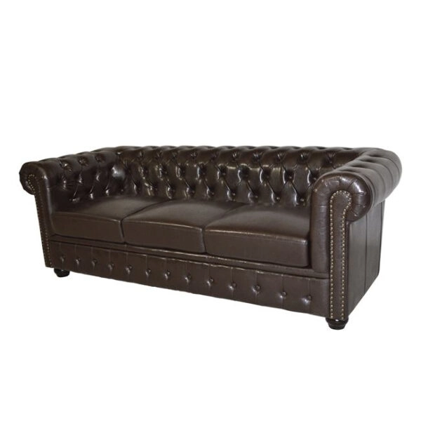 ΚΑΝΑΠΕΣ 3ΘΕΣΙΟΣ T.CHESTERFIELD HM3009.01 ΤΕΧΝΟΔΕΡΜΑ ΣΚΟΥΡΟ ΚΑΦΕ 208x90x73Υ εκ.