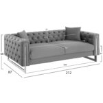 ΚΑΝΑΠΕΣ τ.CHESTERFIELD MOBAR HM3263.01 ΓΚΡΙ ΒΕΛΟΥΔΟ-ΜΕΤΑΛΛΙΚΑ ΠΟΔΙΑ 212x87x68Υεκ