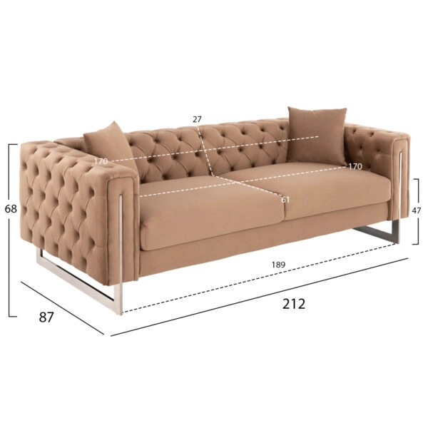 ΣΕΤ ΣΑΛΟΝΙ 2ΤΜΧ MOBAR τ.CHESTERFIELD HM11936.03 ΜΠΕΖ ΒΕΛΟΥΔΟ-ΜΕΤΑΛ.ΠΟΔΙΑ