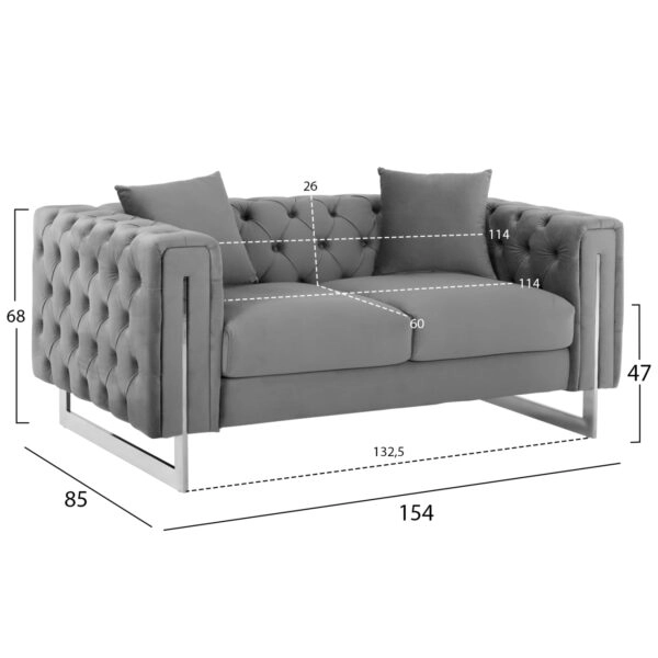 ΣΕΤ ΣΑΛΟΝΙ 2ΤΜΧ MOBAR τ.CHESTERFIELD HM11936.01 ΓΚΡΙ ΒΕΛΟΥΔΟ-ΜΕΤΑΛ.ΠΟΔΙΑ