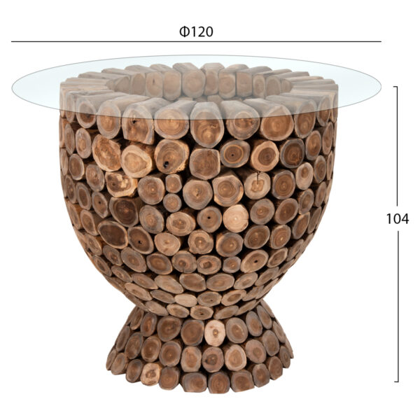 ΤΡΑΠΕΖΙ BAR ΣΤΡΟΓΓΥΛΟ LEEROY HM9806 KOMMATIA ΞΥΛΟΥ TEAK Φ120x120Υ εκ.