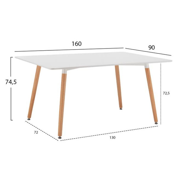 ΤΡΑΠΕΖΙ HM8697.01 MINIMAL, ΛΕΥΚΟ MDF, ΞΥΛΙΝΑ ΠΟΔΙΑ ΟΞΙΑ,160Χ90X74,5Υ εκ