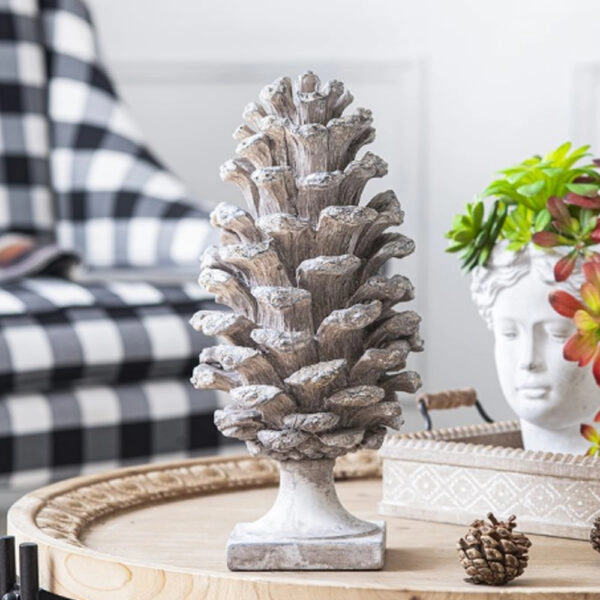 Pine Cone Διακοσμητικό Γλυπτό Κουκουνάρα Ρητίνης Γκρι (18x18x36)cm Σετ/2